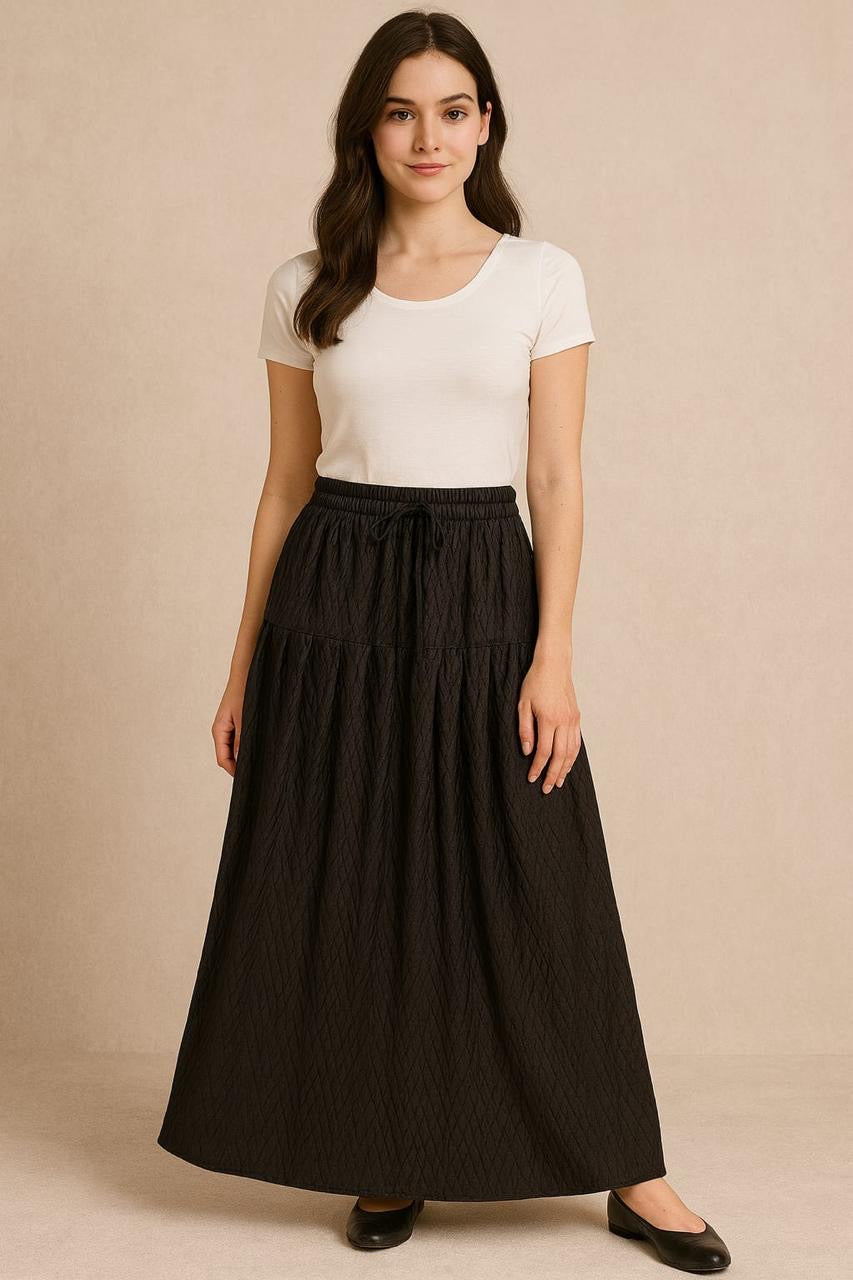 Pleated Long Skirt-Brown