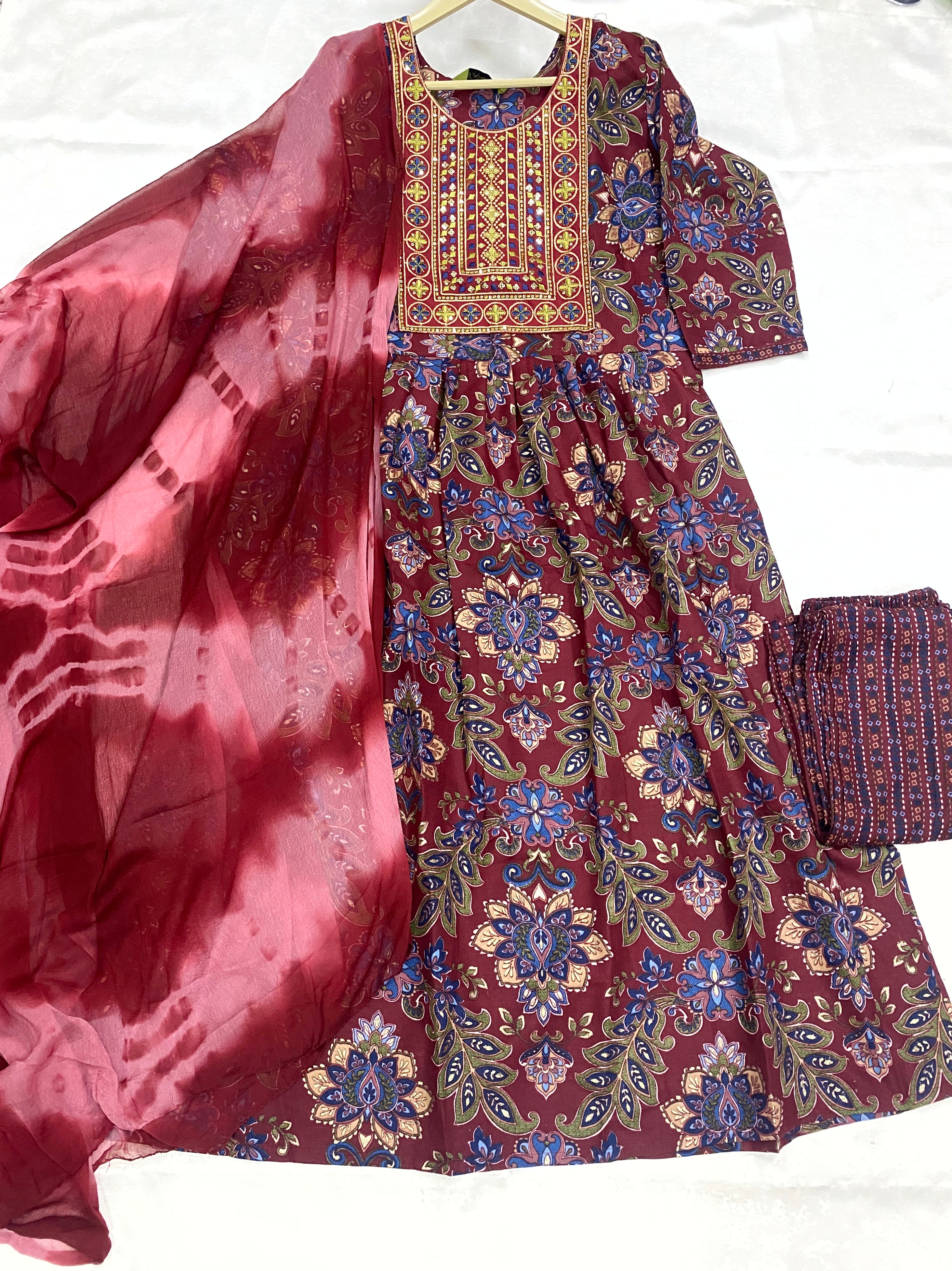 UMBRELLA KURTHI SET-MARRON