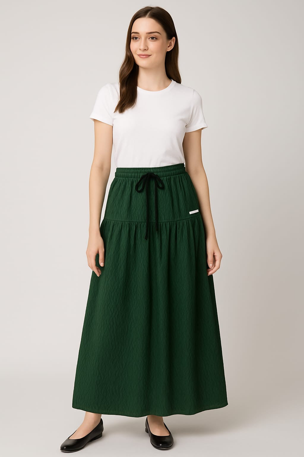 Pleated Long Skirt-Dark Green