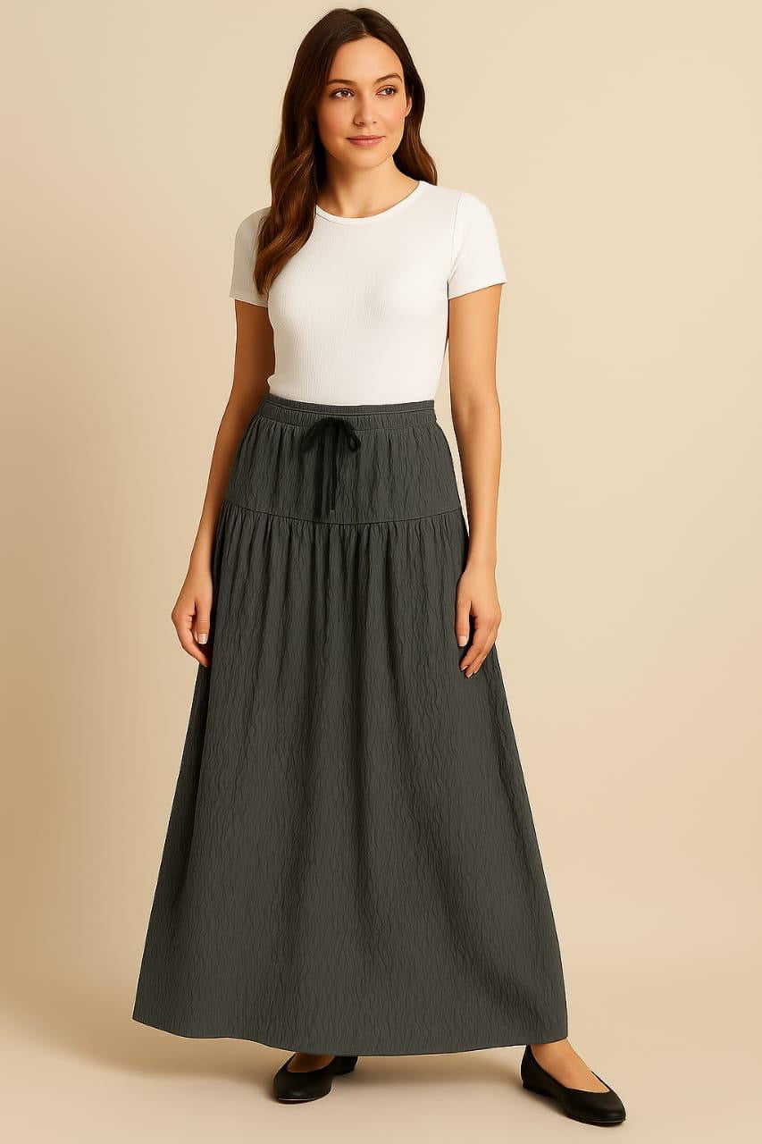 Pleated Long Skirt-Dark Grey